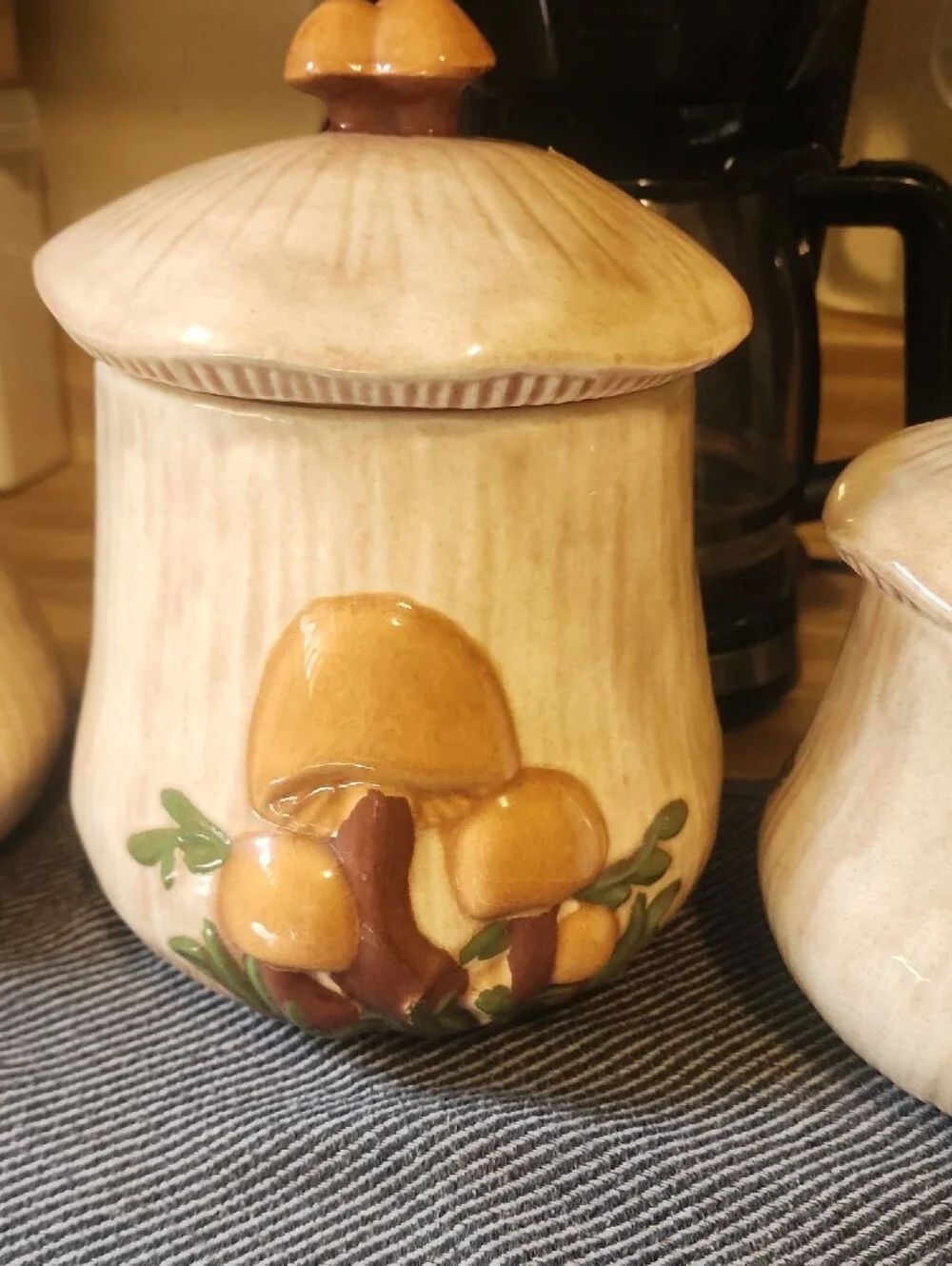 Vintage Mushroom Ceramic Canister Set - Tan and Brown